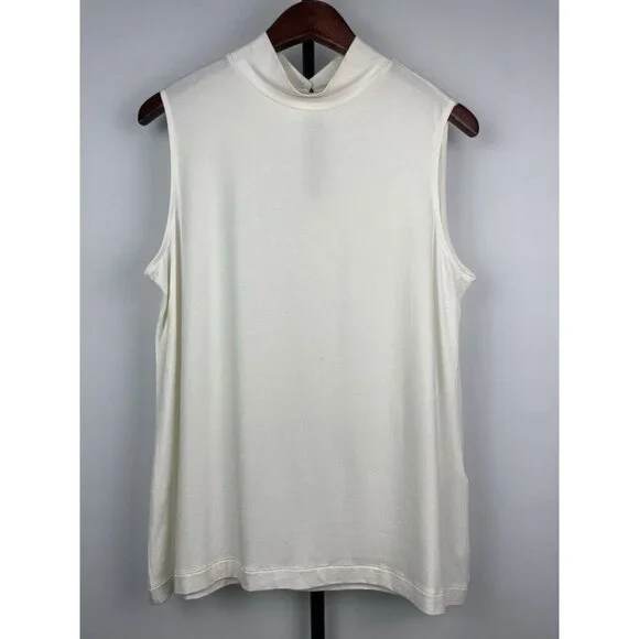 Chico’s White Sleeveless Mockneck Keyhole Back Neckline Blouse Top Size L/12 - Picture 1 of 7